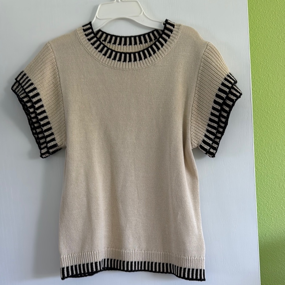 Striped Trim Cream and Black Sweater